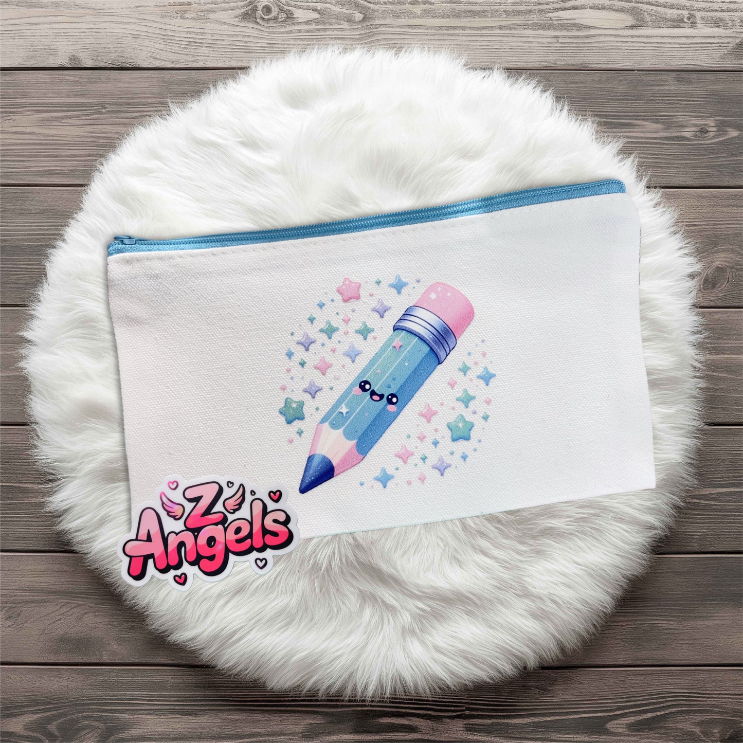 Blue Pencil Mini Pouch with Colored Zipper