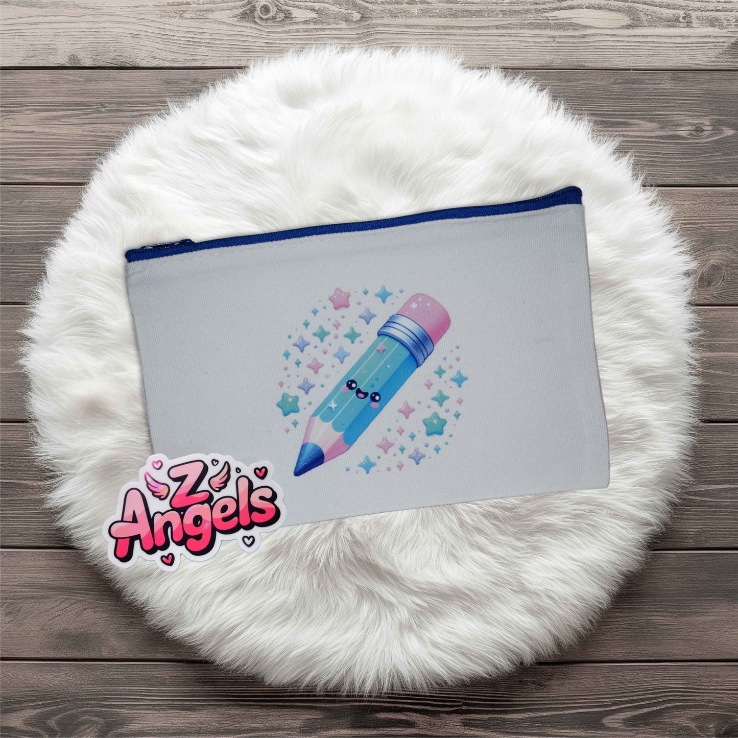 Blue Pencil Mini Pouch with Colored Zipper