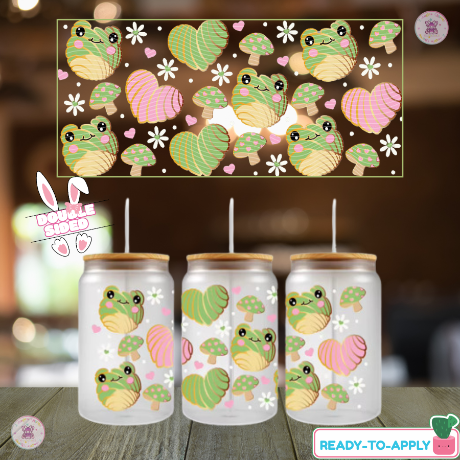 Green Heart Froggy ā 16oz. UV DTF Cup Wrap Collections š Double Sided