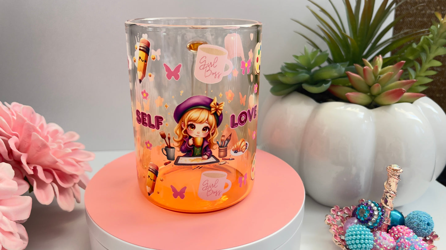Self Love Glass Mug with Straw