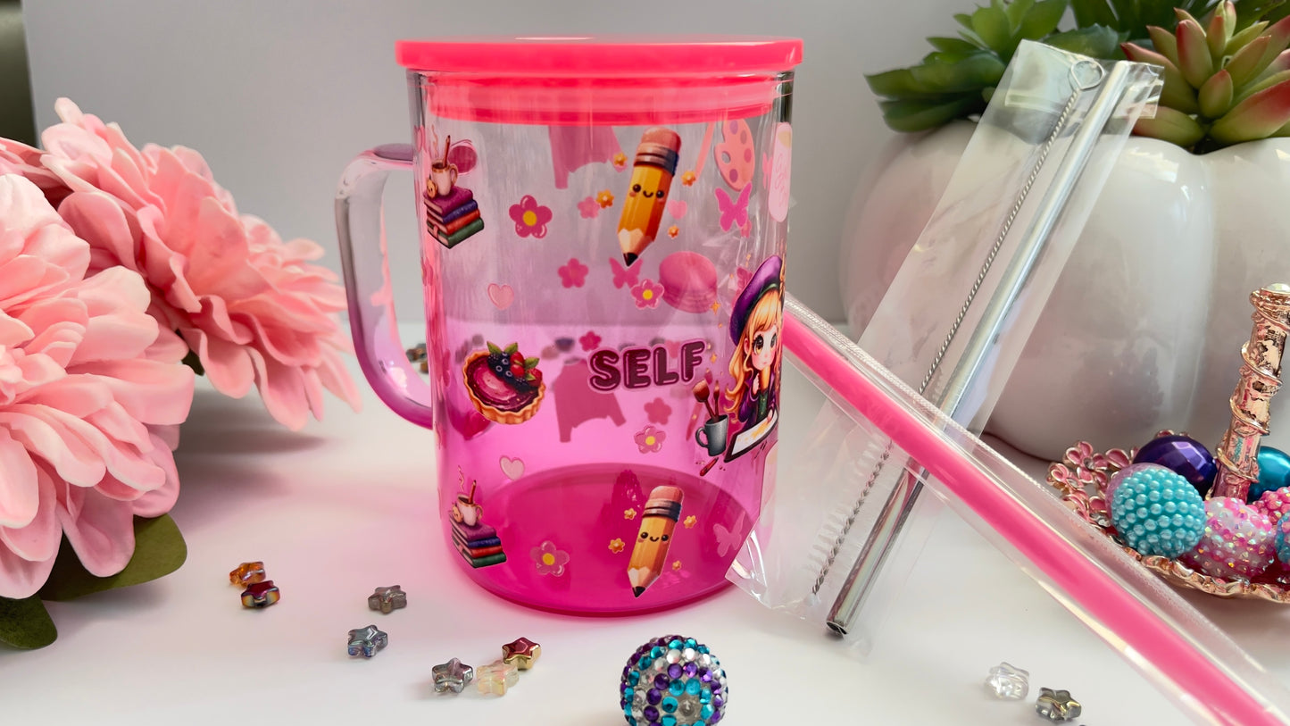 Self Love Glass Mug with Straw