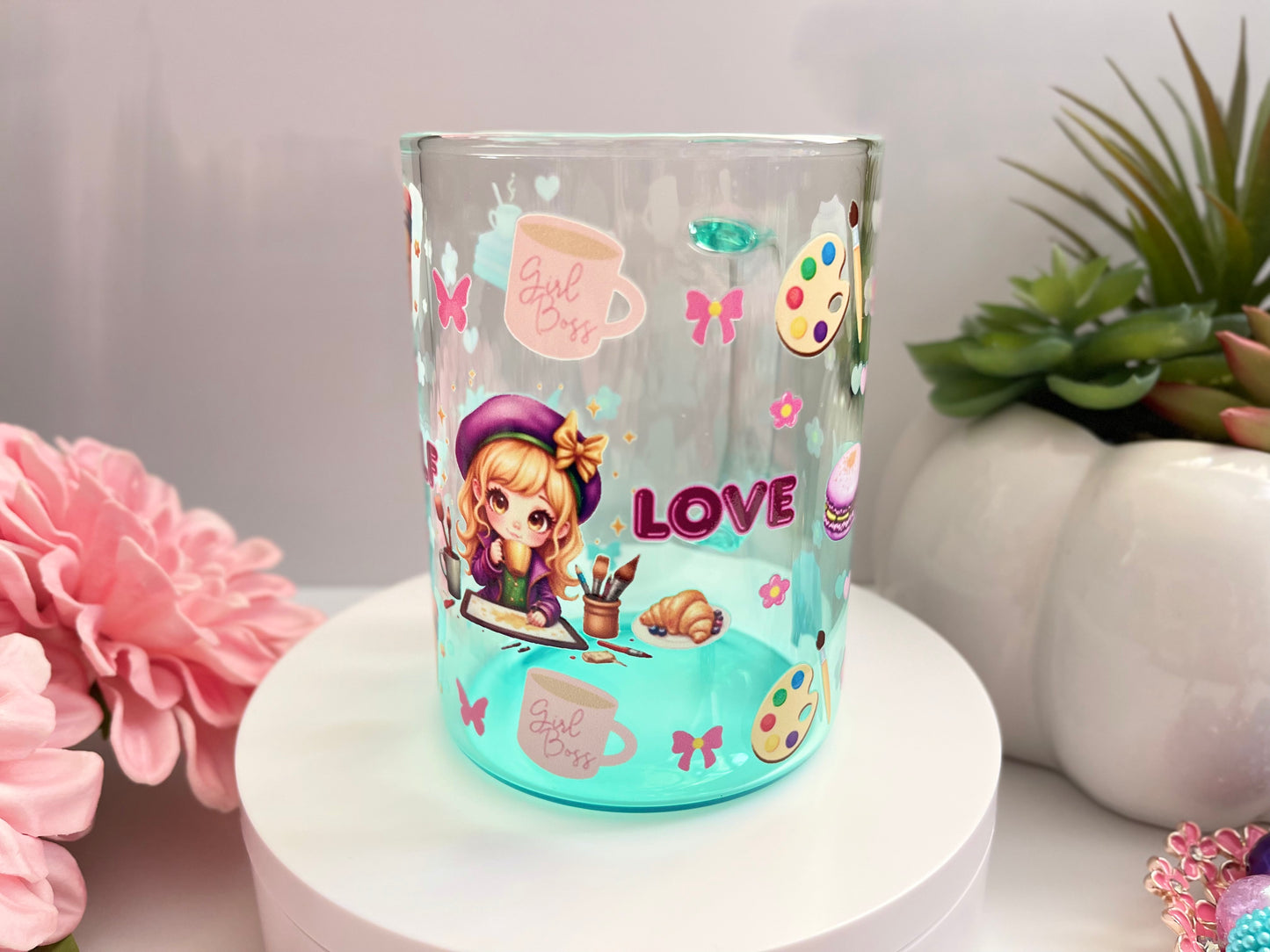 Self Love Glass Mug with Straw