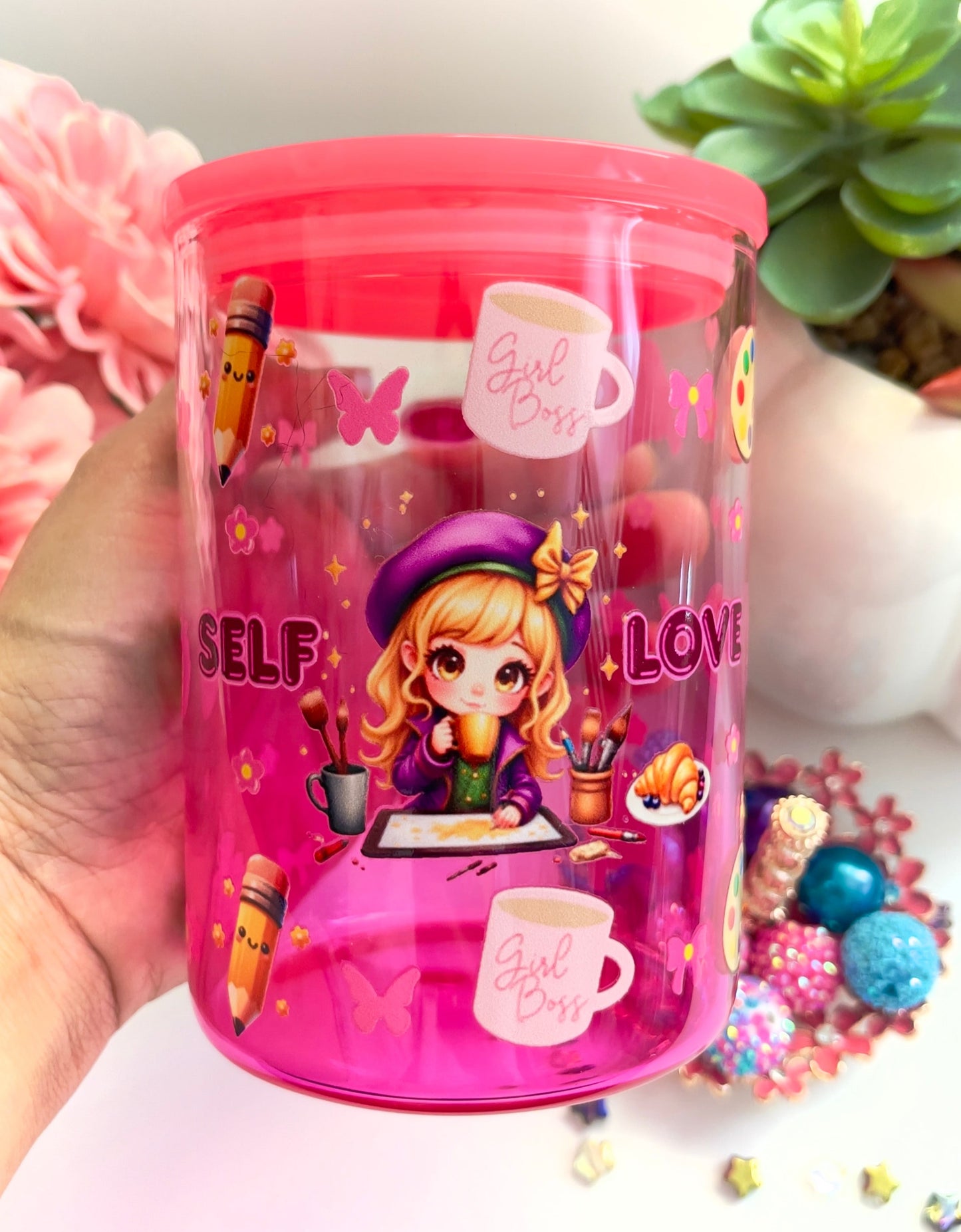 Self Love Glass Mug with Straw