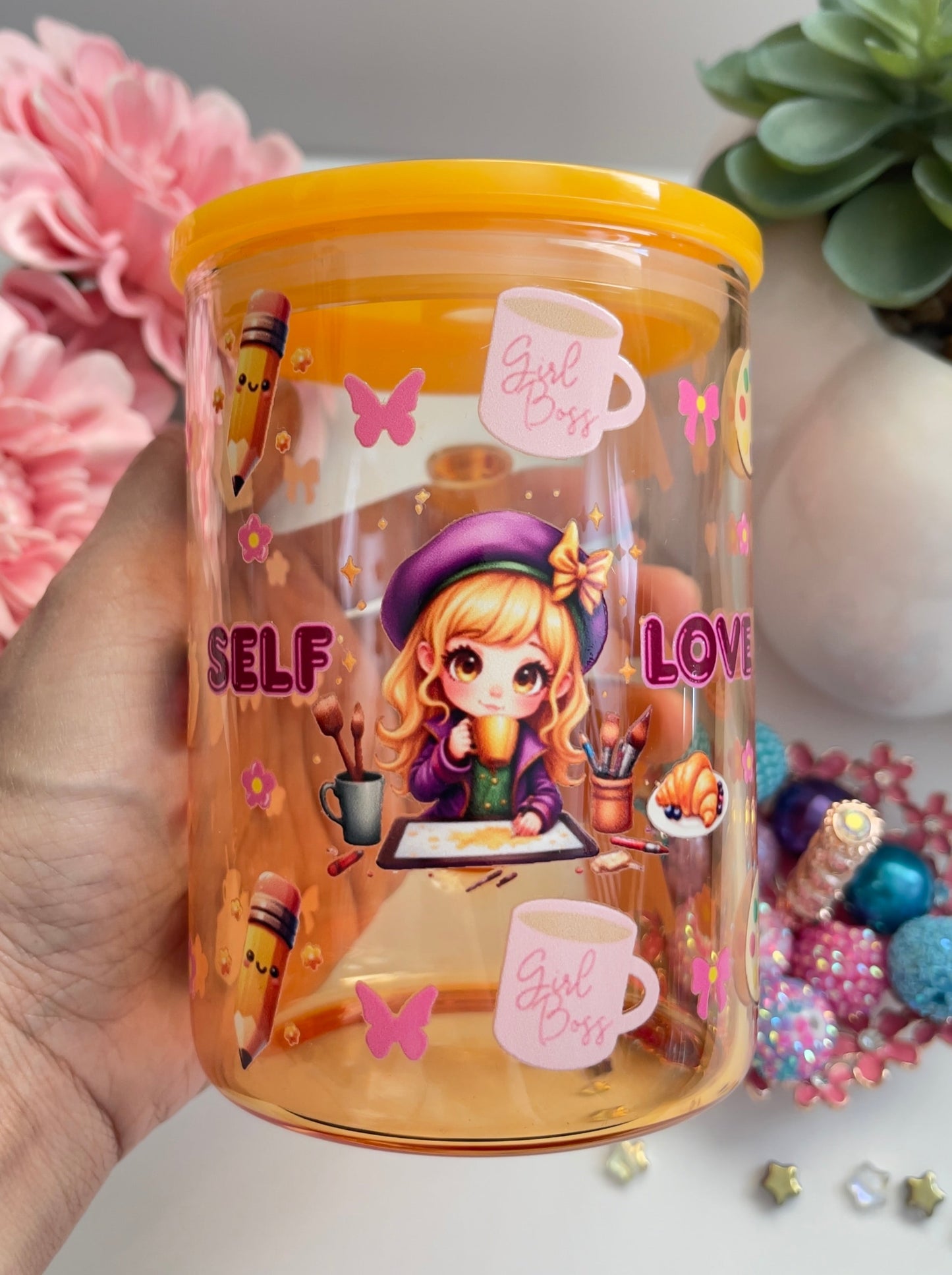 Self Love Glass Mug with Straw