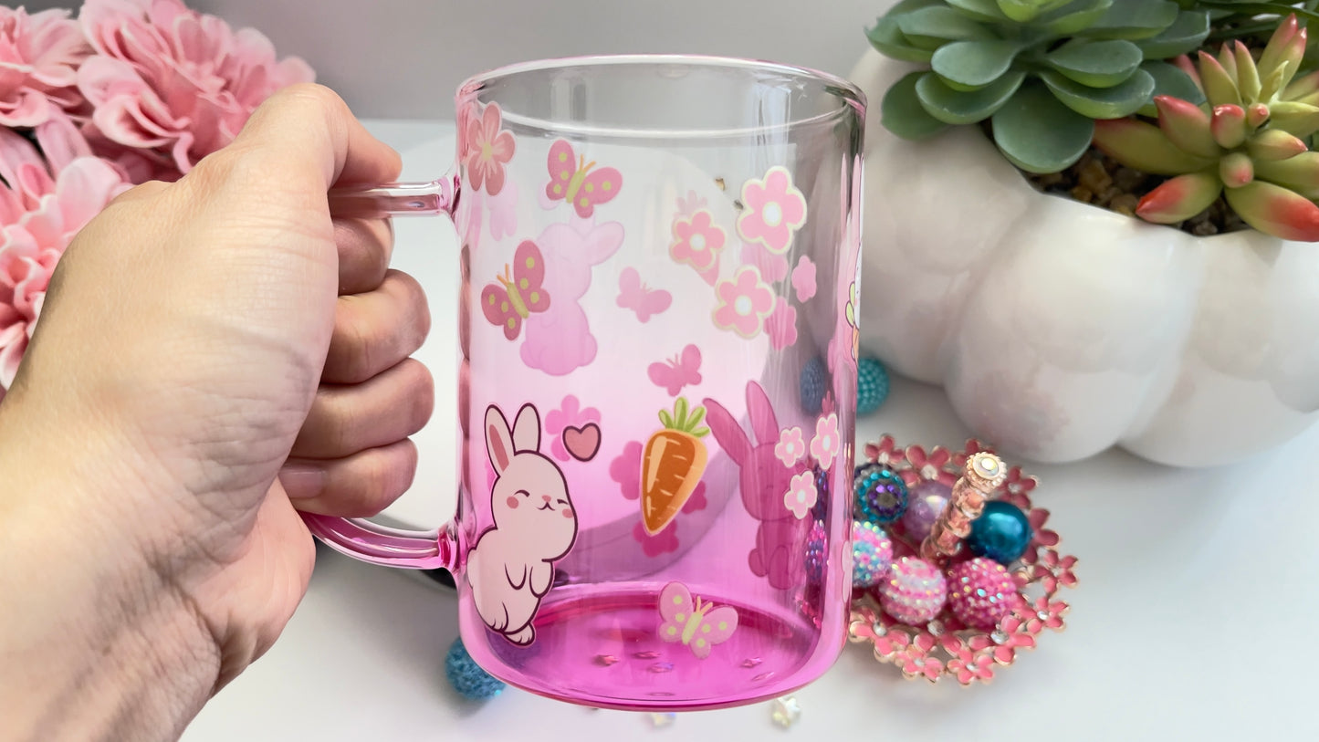 Bunny Glass Mug with Lid & Straw