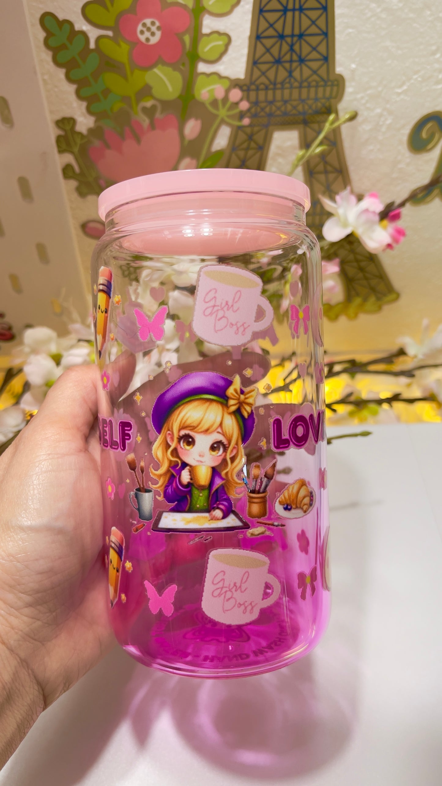 Self Love Glass Can with Straw