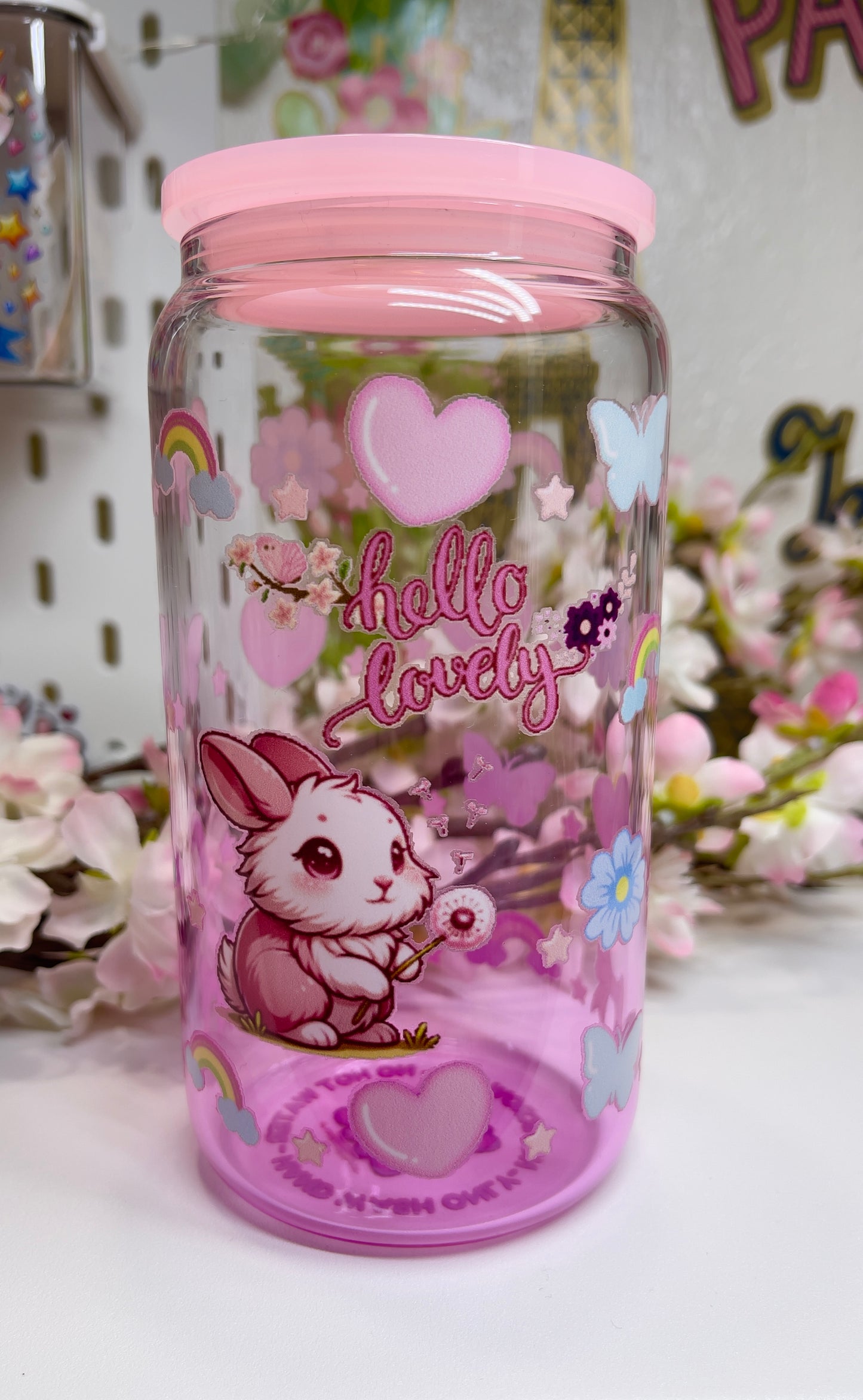 Hello Lovely Glass Can with Straw