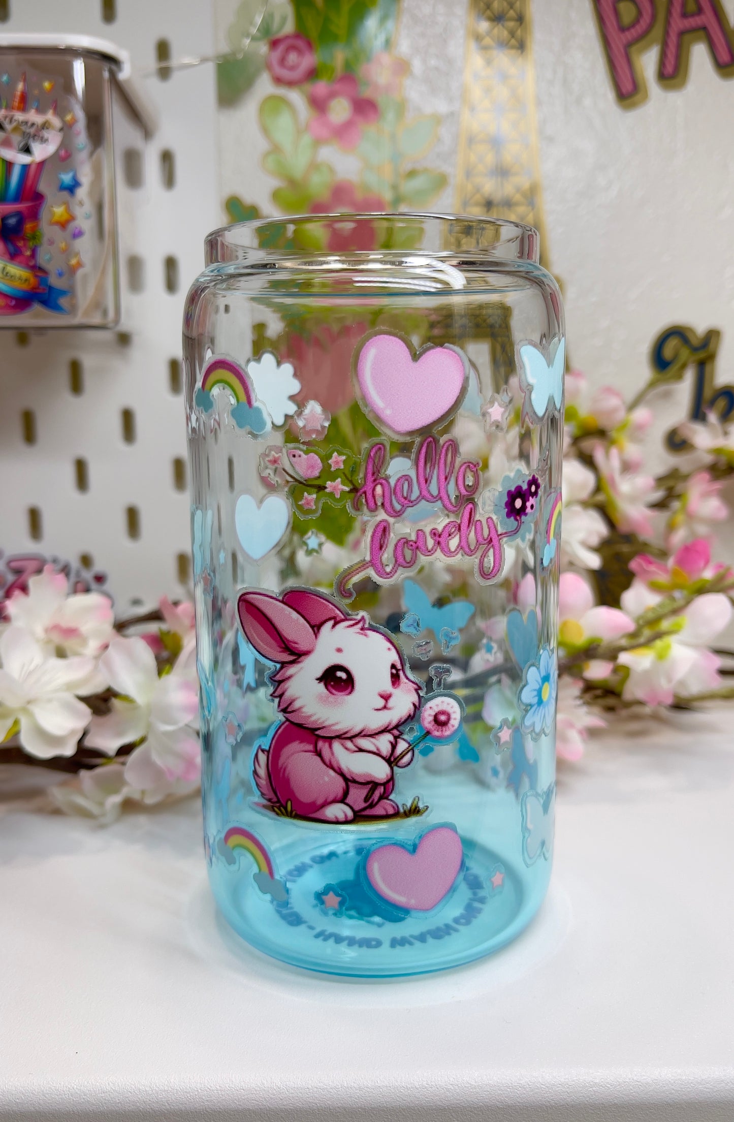 Hello Lovely Glass Can with Straw