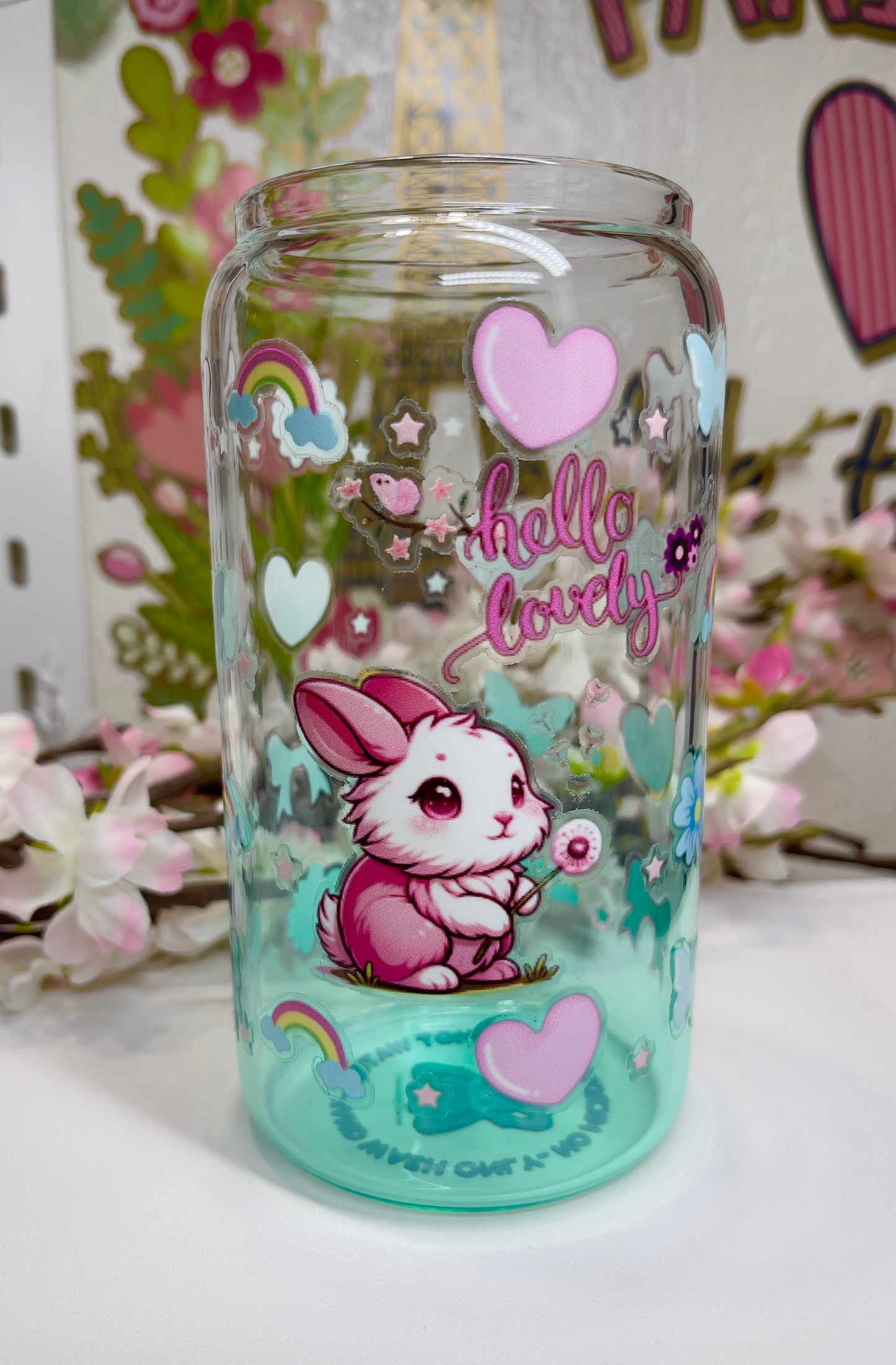 Hello Lovely Glass Can with Straw