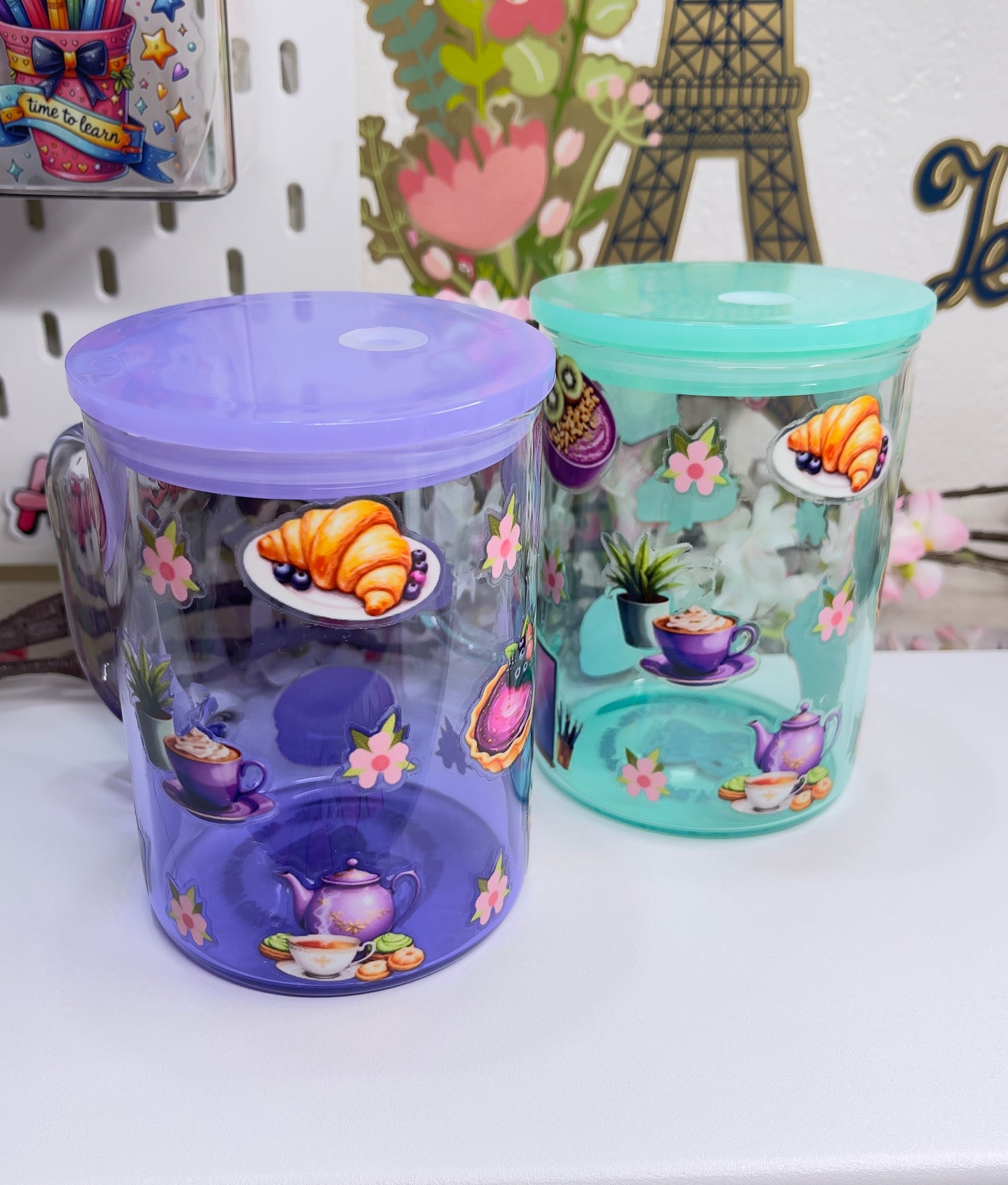 Purple Desert Glass Mug with Straw