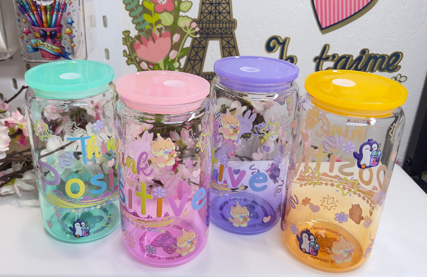 🥤 Think Positive Glass Can with Straw