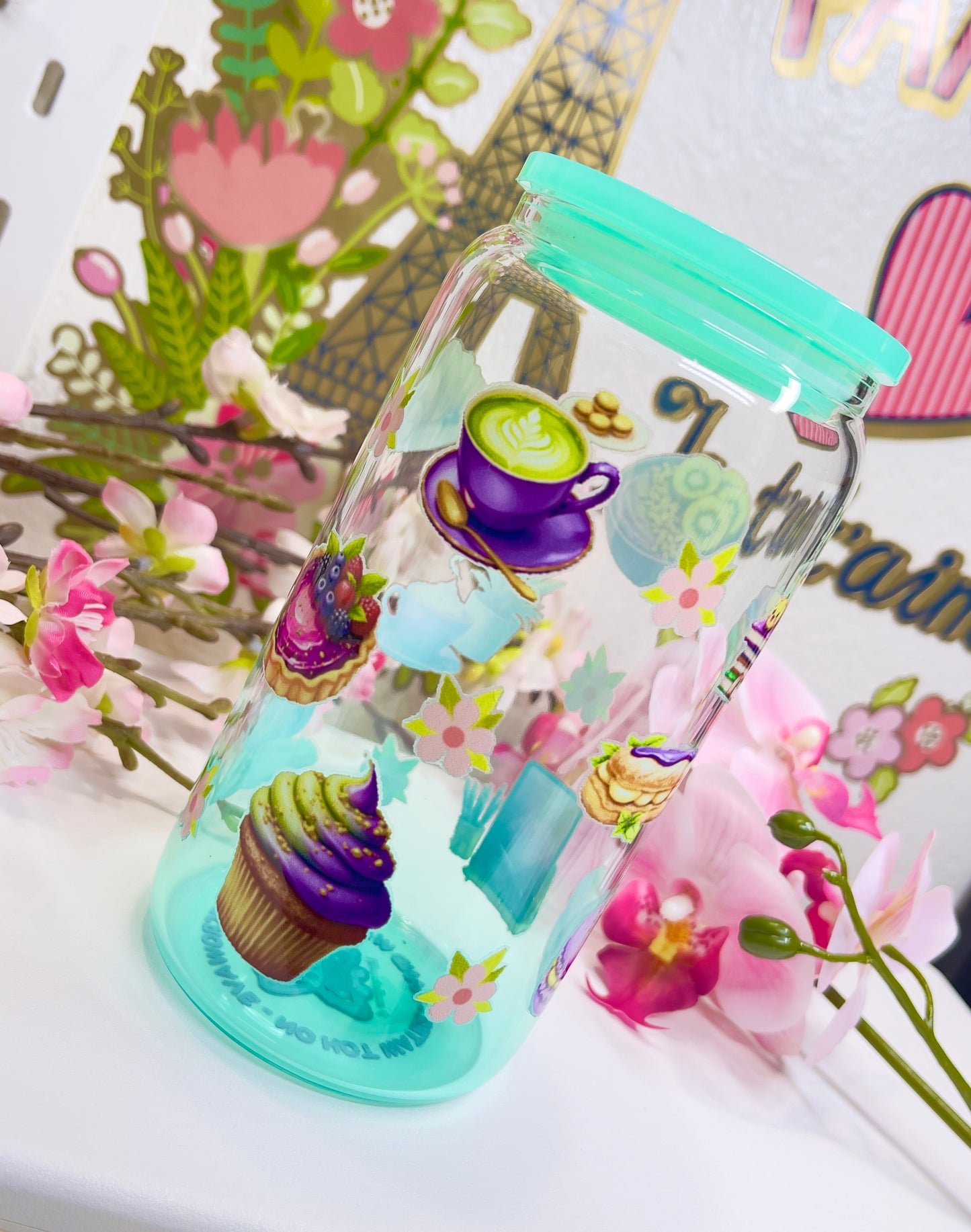 Purple Dessert Glass Can with Straw