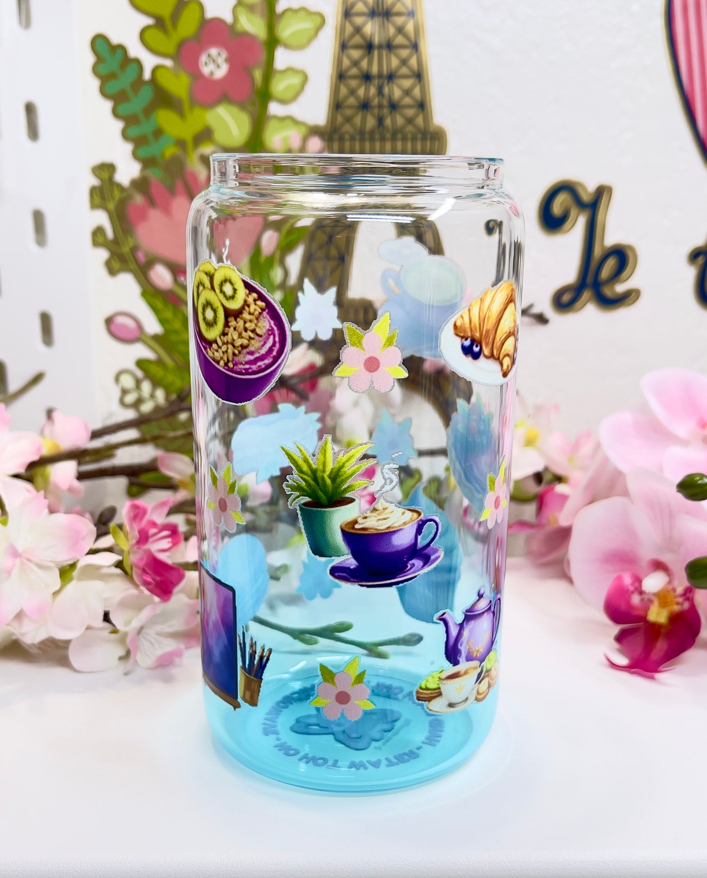 Purple Dessert Glass Can with Straw