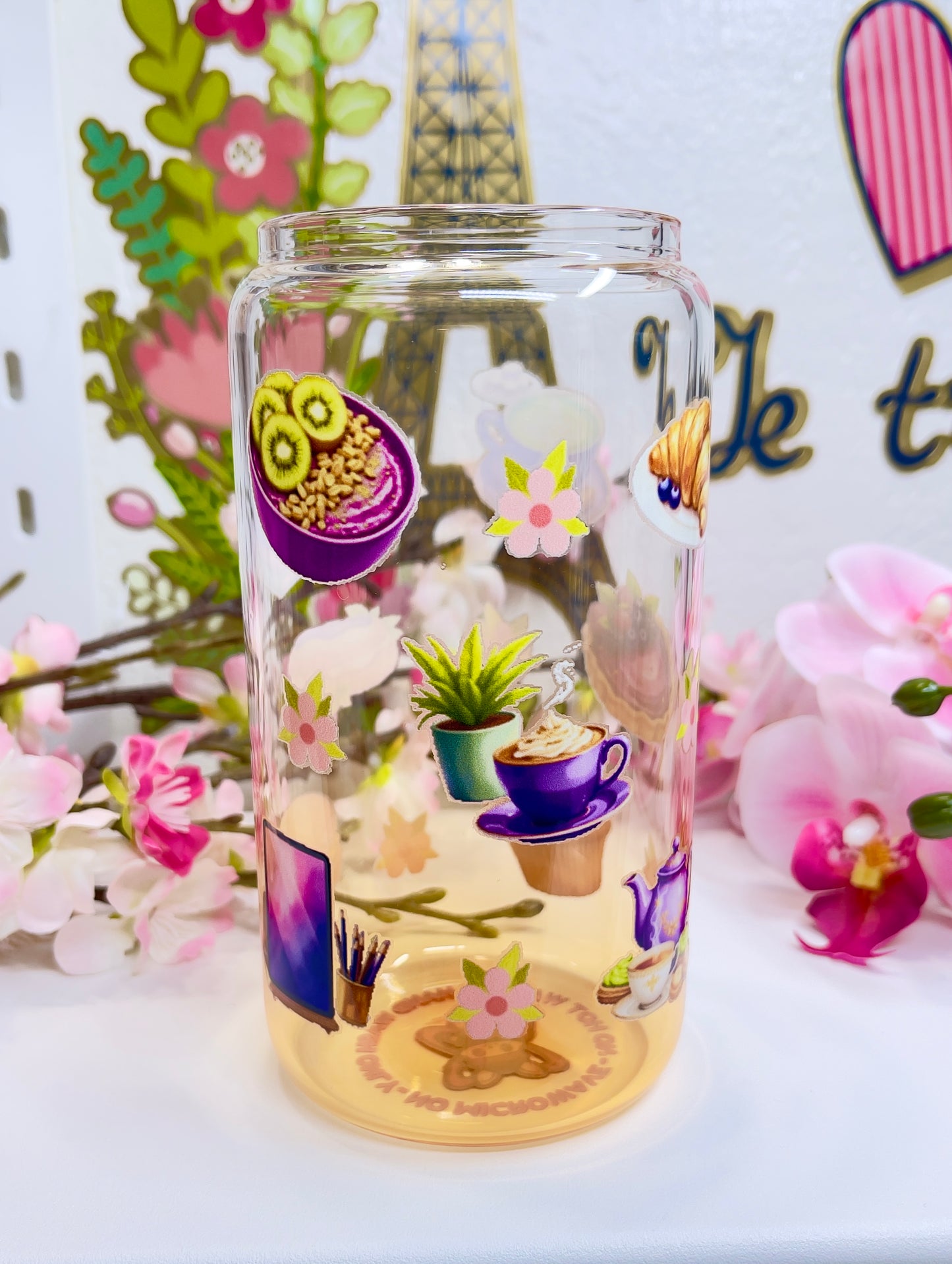 Purple Dessert Glass Can with Straw