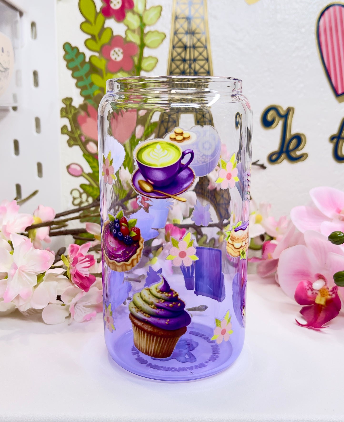 Purple Dessert Glass Can with Straw
