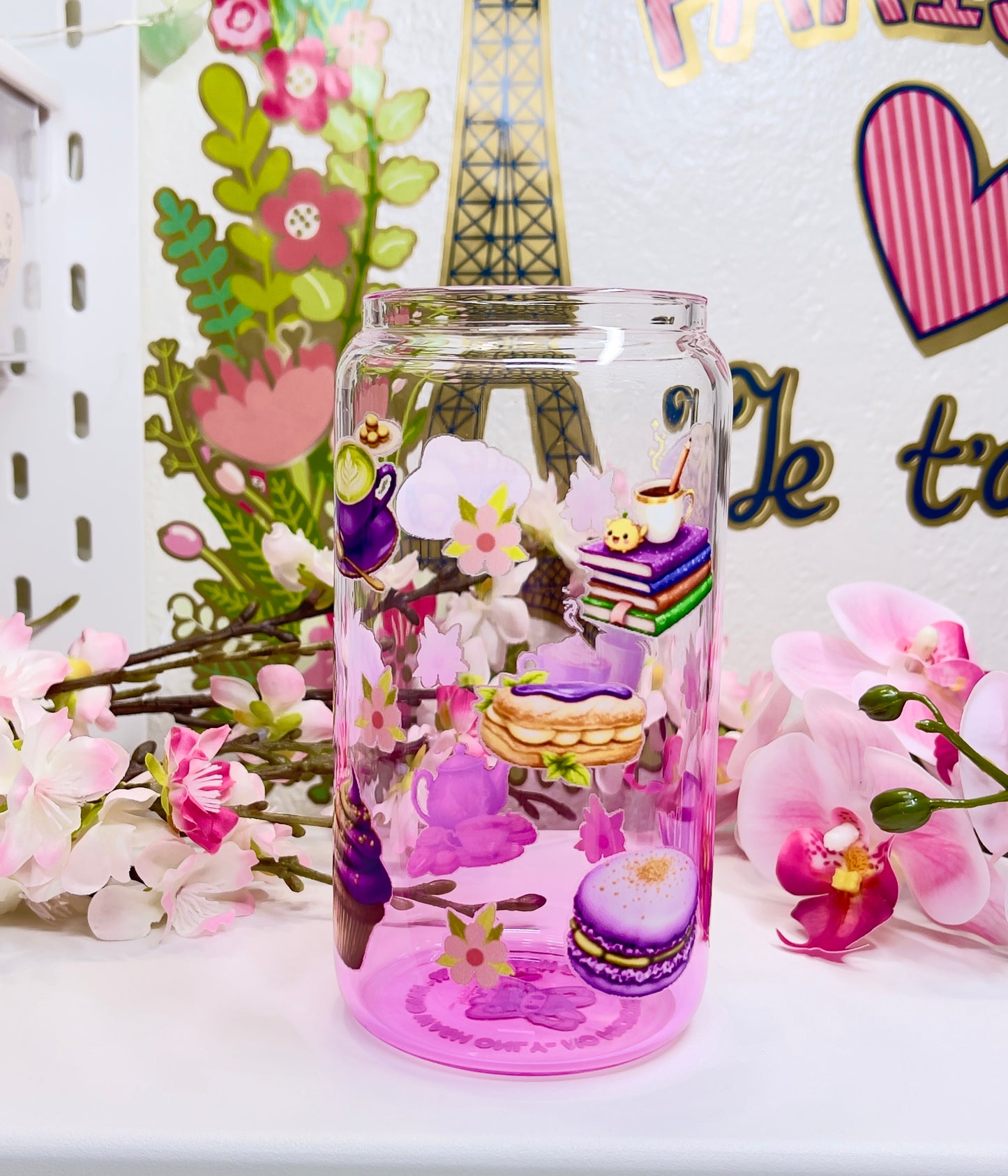 Purple Dessert Glass Can with Straw