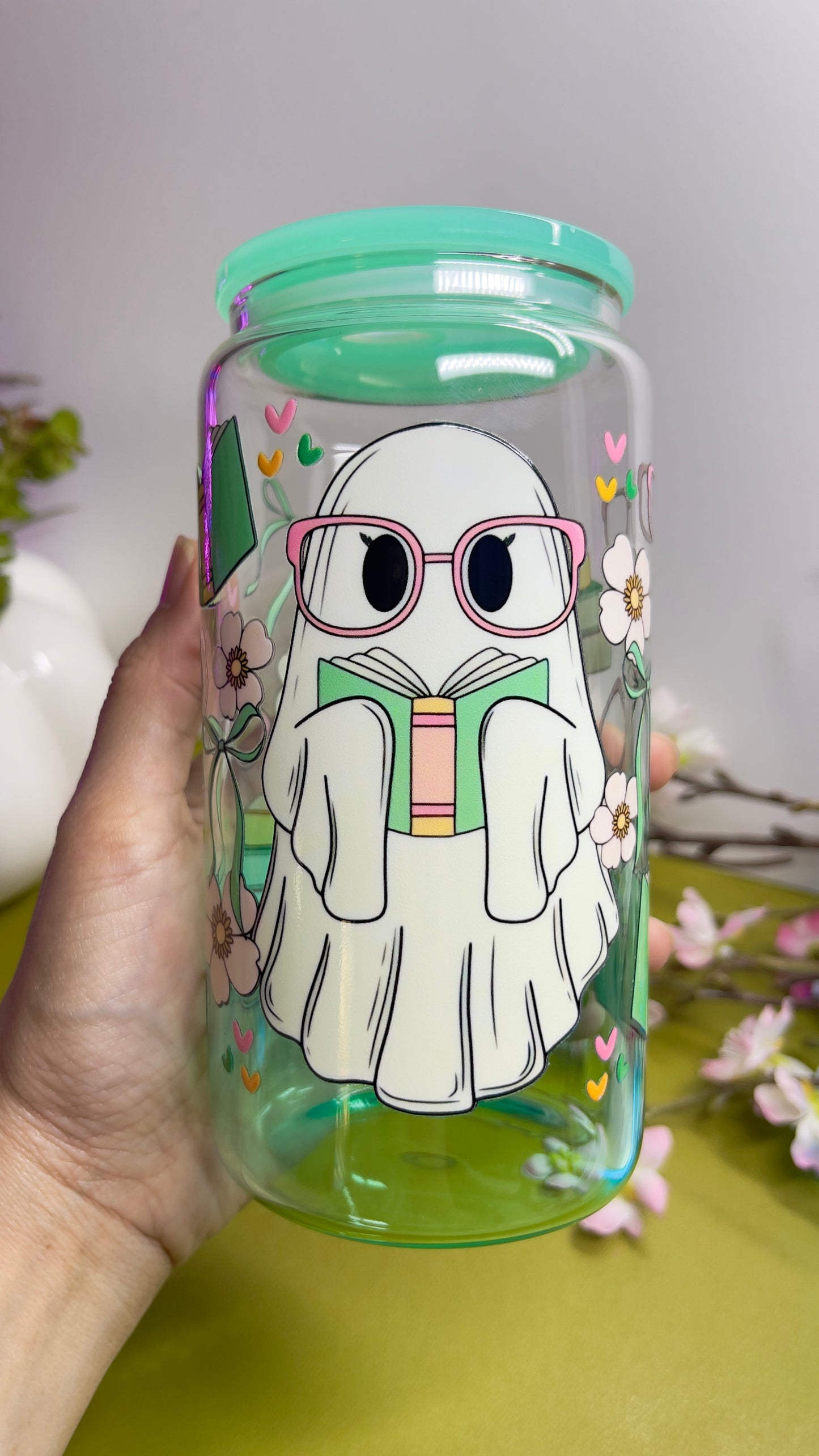 Bookish Ghost Glass Can π