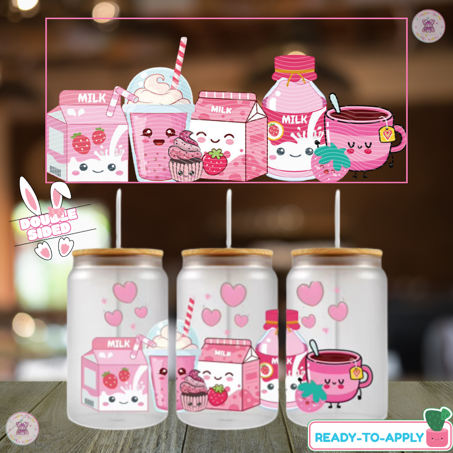 Pink Milk Drink ā 16oz. UV DTF Cup Wrap Collections š Double Side