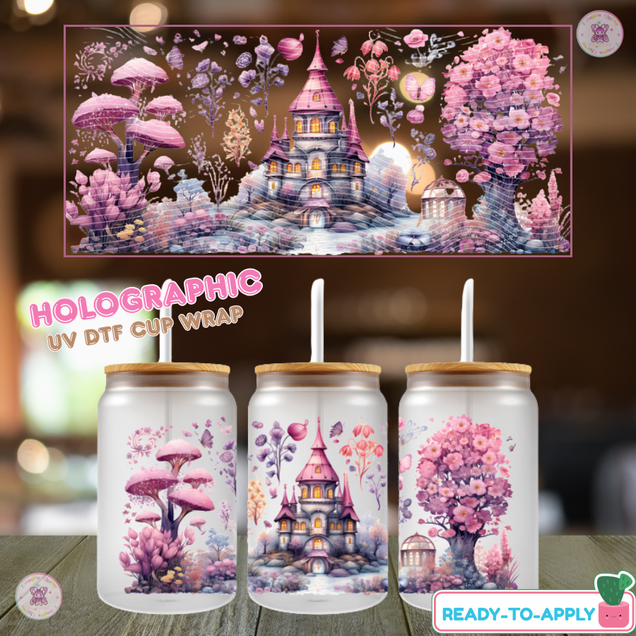 Enchanted Pink Castle UV DTF Transfer Cup Wrap (16oz)