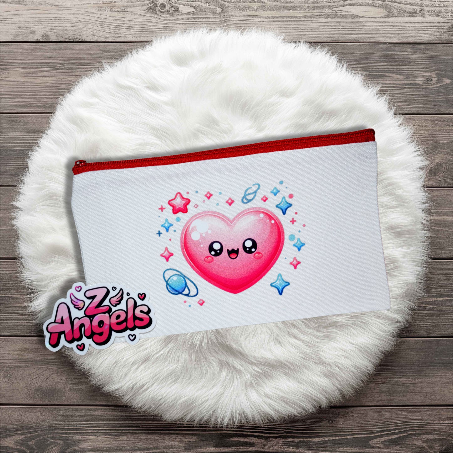 Smiley Heart Mini Pouch with Colored Zipper