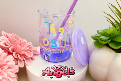 Think Positive Glass Mug with Straw