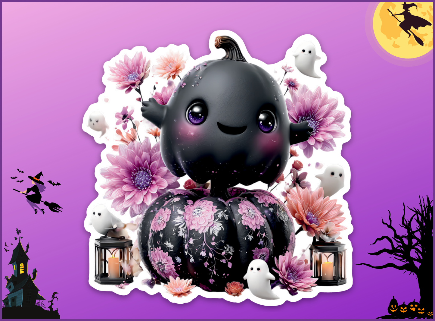 Blooming Boo Pumpkin Vinyl Sticker