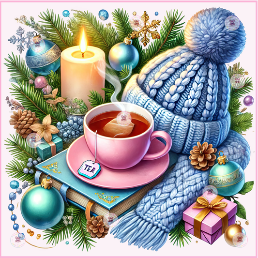 Blue Bonnet Winter Tea 🌷 DTF Transfers (up to 11"x11")