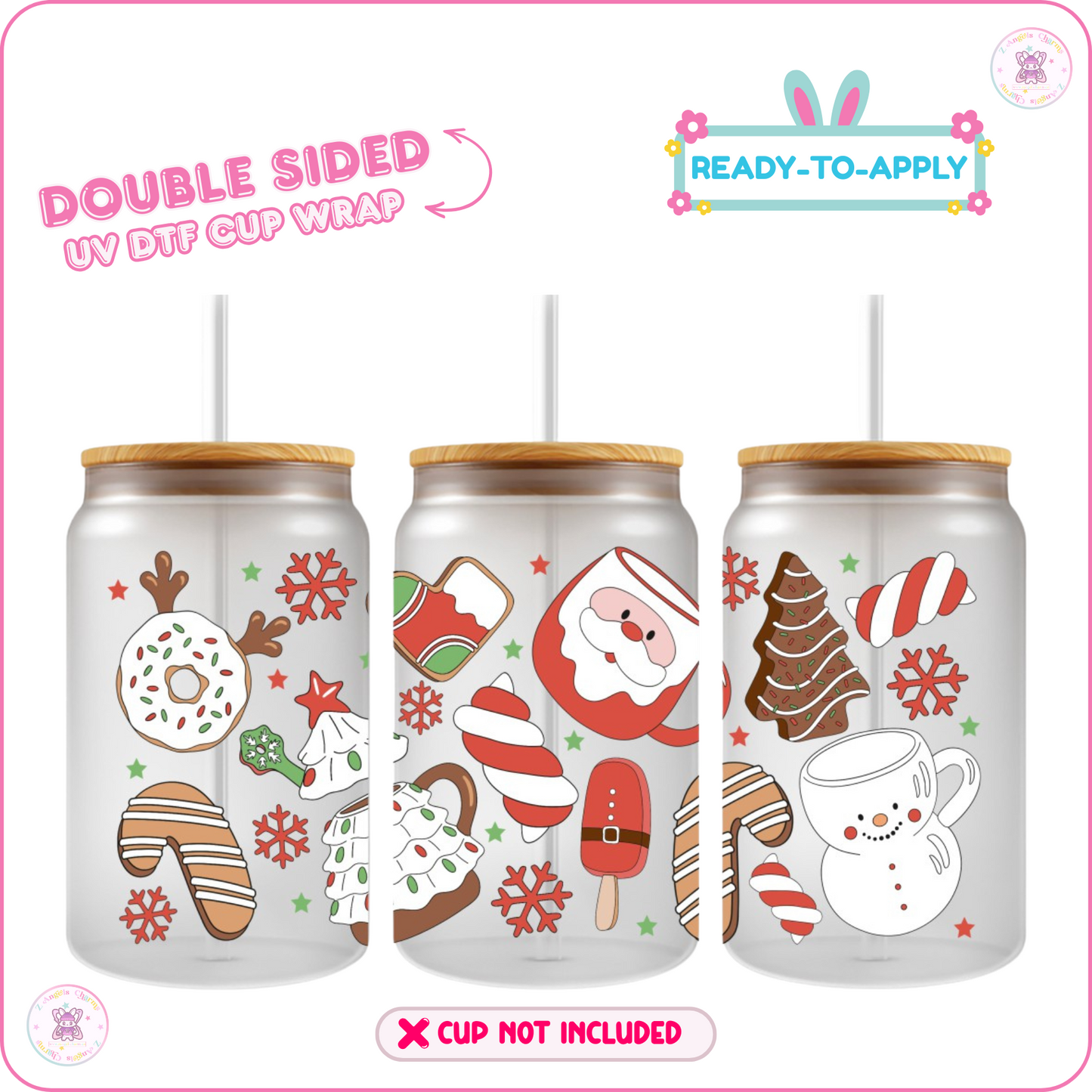 Santa Mug Treats – 16oz. UV DTF Cup Wrap Collections 💕 Double Sided