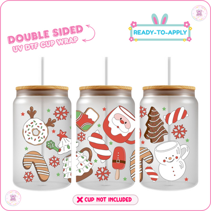 Santa Mug Treats – 16oz. UV DTF Cup Wrap Collections 💕 Double Sided