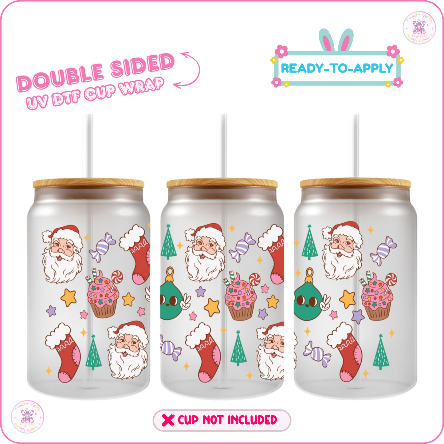 Santa Mug Treats – 16oz. UV DTF Cup Wrap Collections 💕 Double Sided