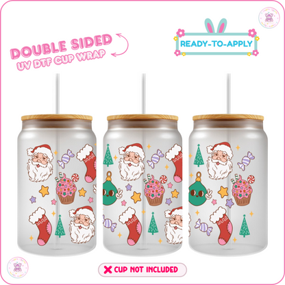 Santa Mug Treats – 16oz. UV DTF Cup Wrap Collections 💕 Double Sided