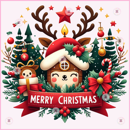 Reindeer Holiday Tree 🌷 DTF Transfers (up to 11"x11")