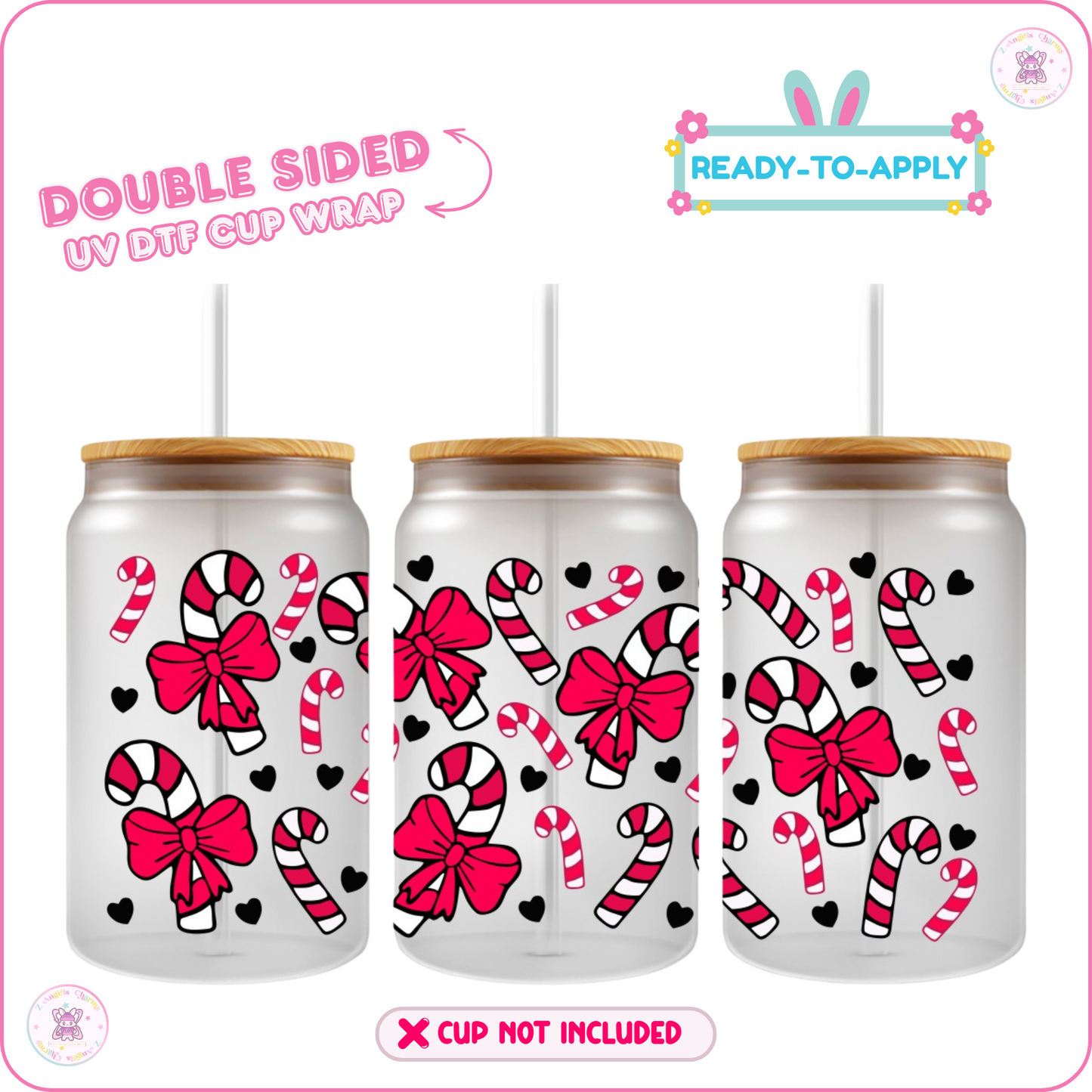 Christmas Bow – 16oz. UV DTF Cup Wrap Collections 💕 Double Sided