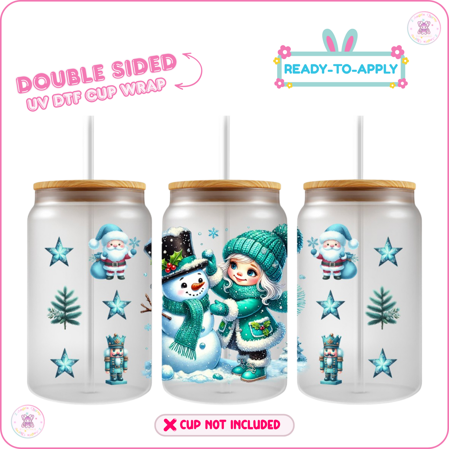 Snow Man – 16oz. UV DTF Cup Wrap Collections 💕 Double Sided