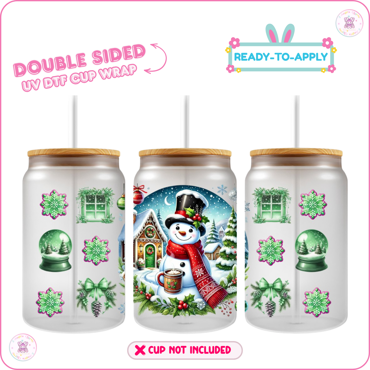 Snow Man – 16oz. UV DTF Cup Wrap Collections 💕 Double Sided
