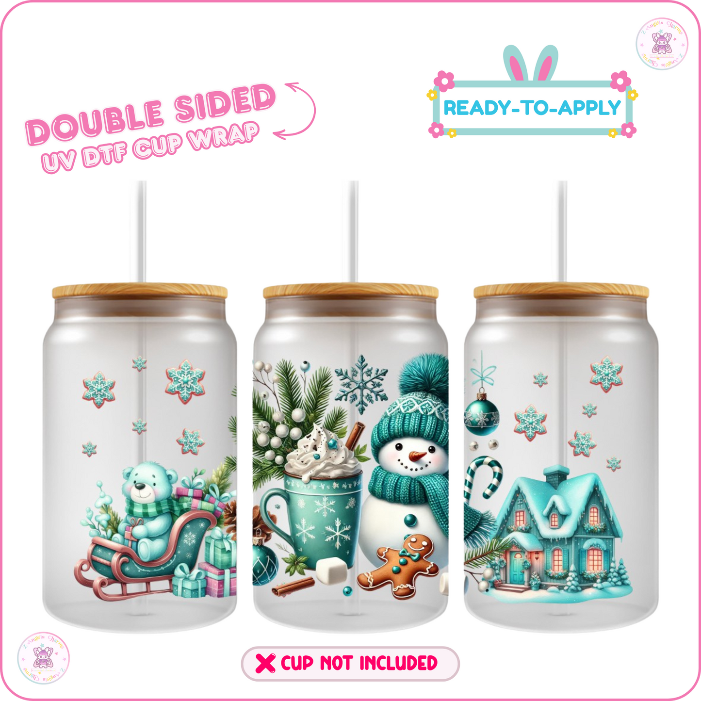 Snow Man – 16oz. UV DTF Cup Wrap Collections 💕 Double Sided