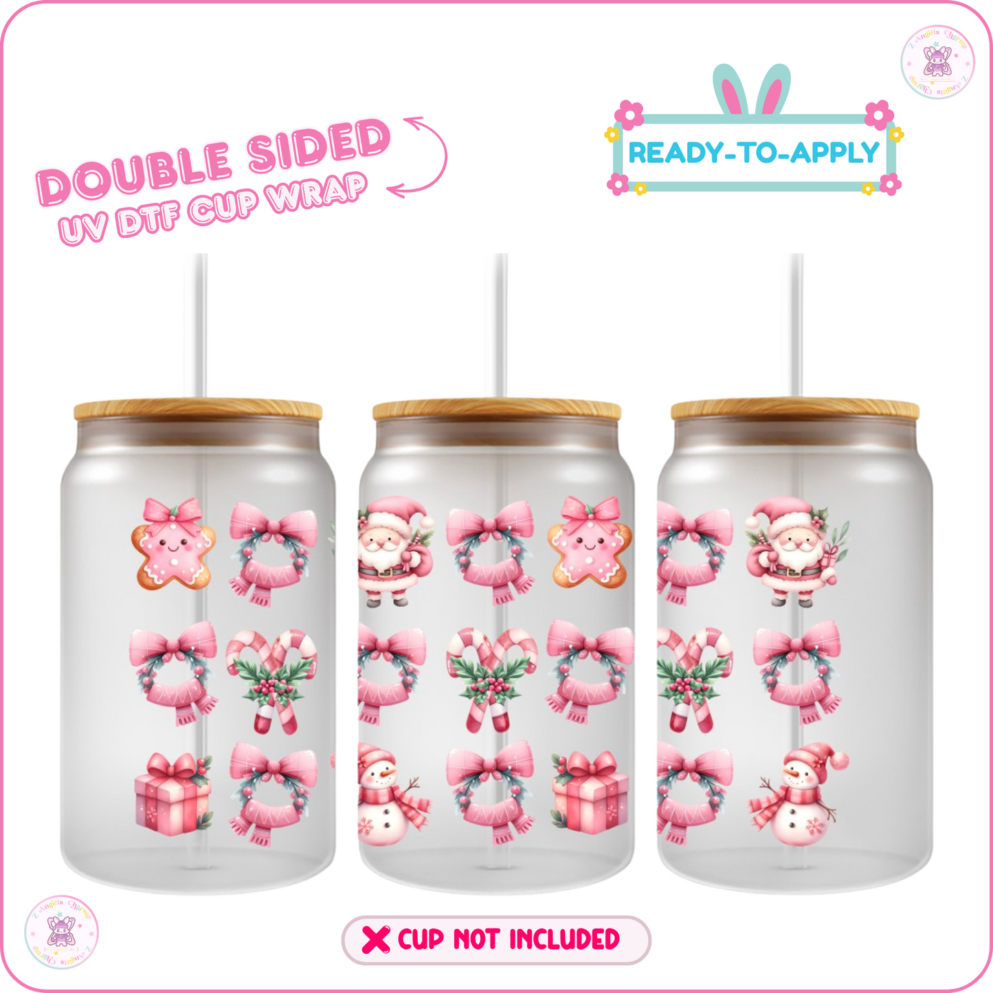 Christmas Bow – 16oz. UV DTF Cup Wrap Collections 💕 Double Sided
