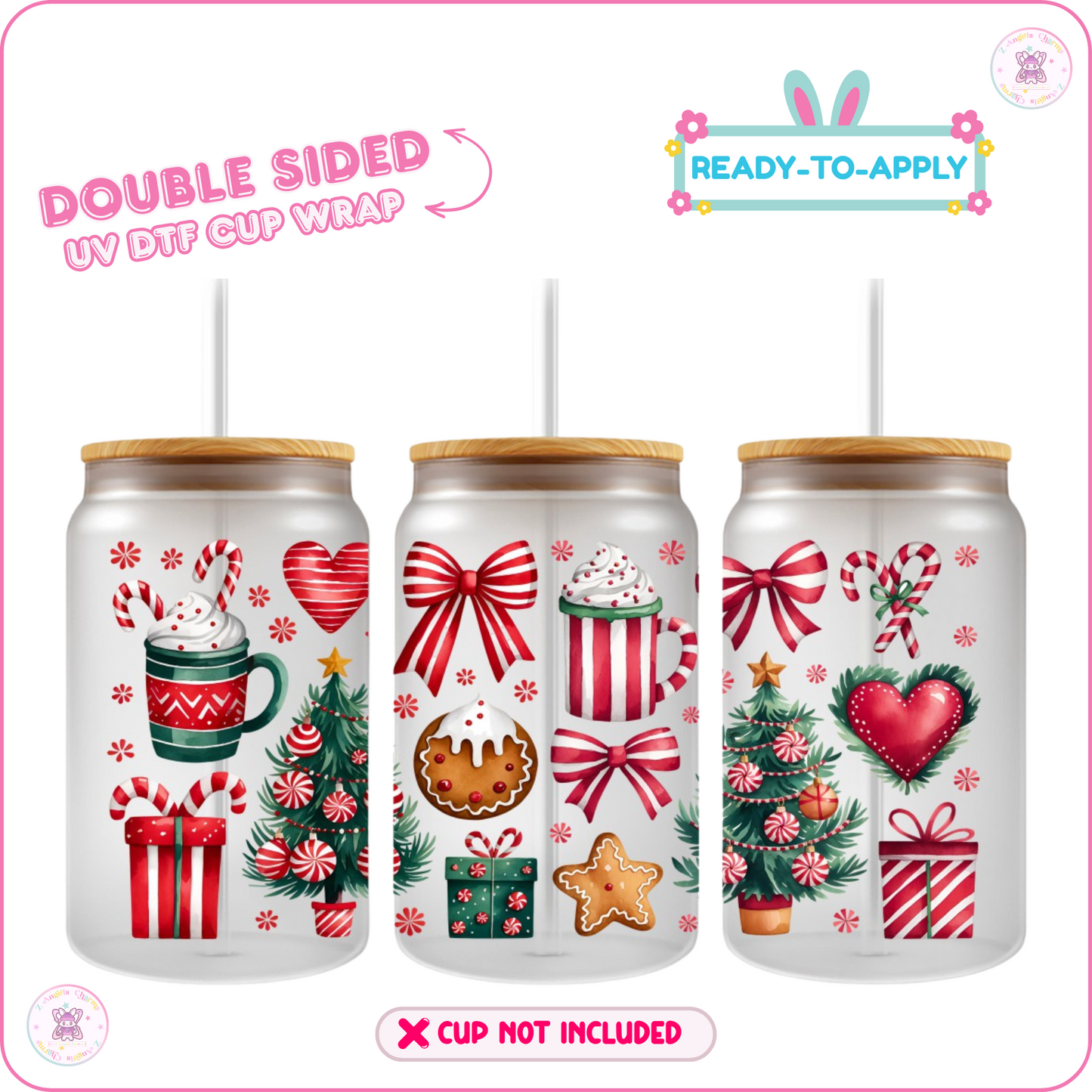 Christmas Bow – 16oz. UV DTF Cup Wrap Collections 💕 Double Sided