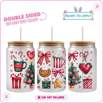 Christmas Bow – 16oz. UV DTF Cup Wrap Collections 💕 Double Sided