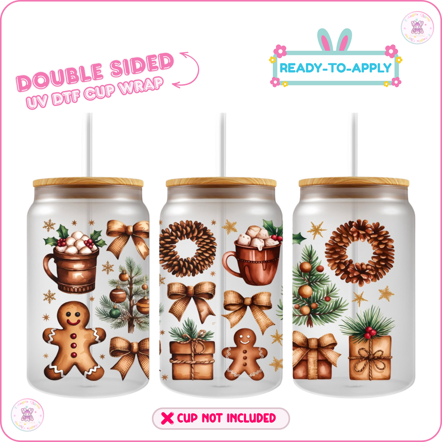 Ginger Bread – 16oz. UV DTF Cup Wrap Collections 💕 Double Sided