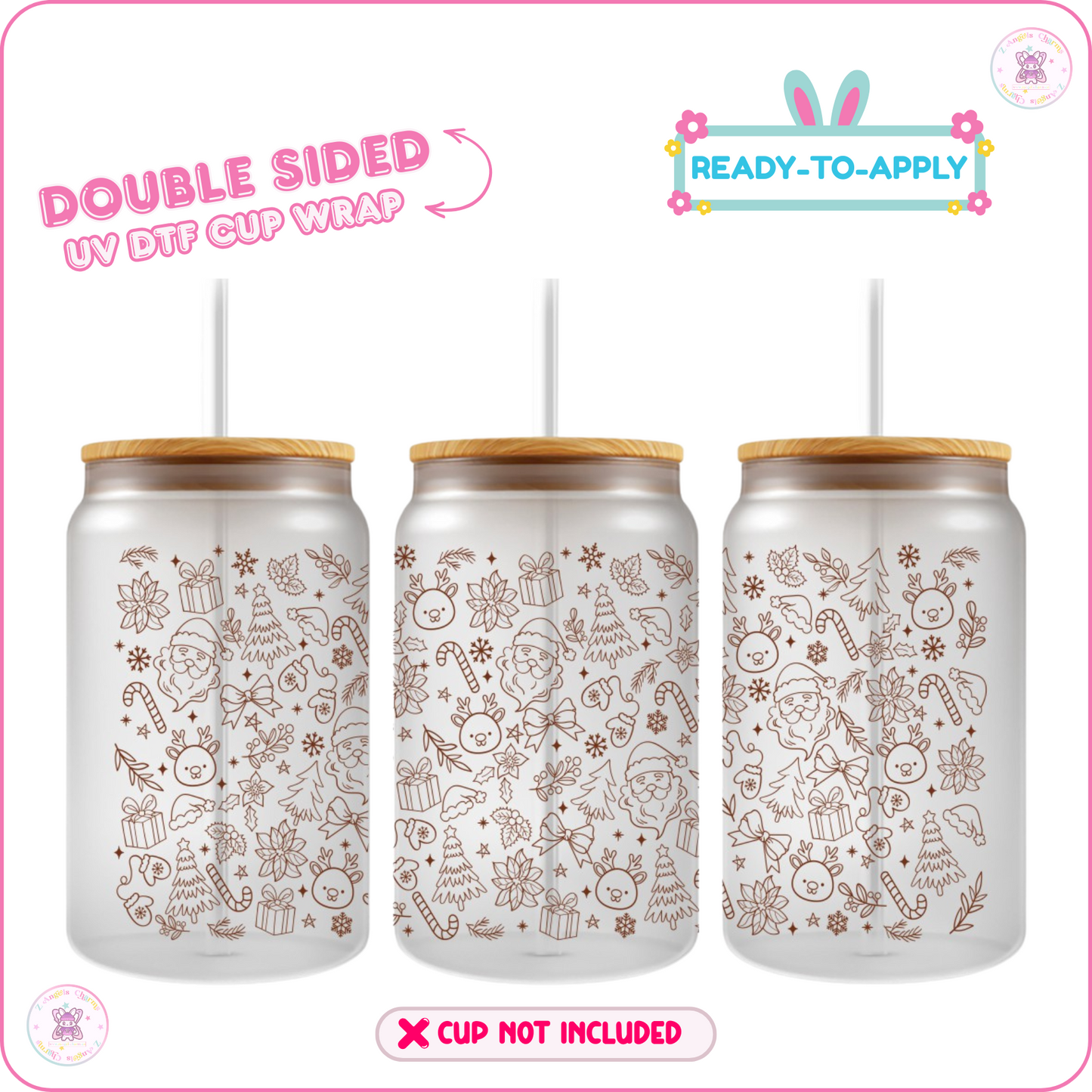 Santa Mug Treats – 16oz. UV DTF Cup Wrap Collections 💕 Double Sided