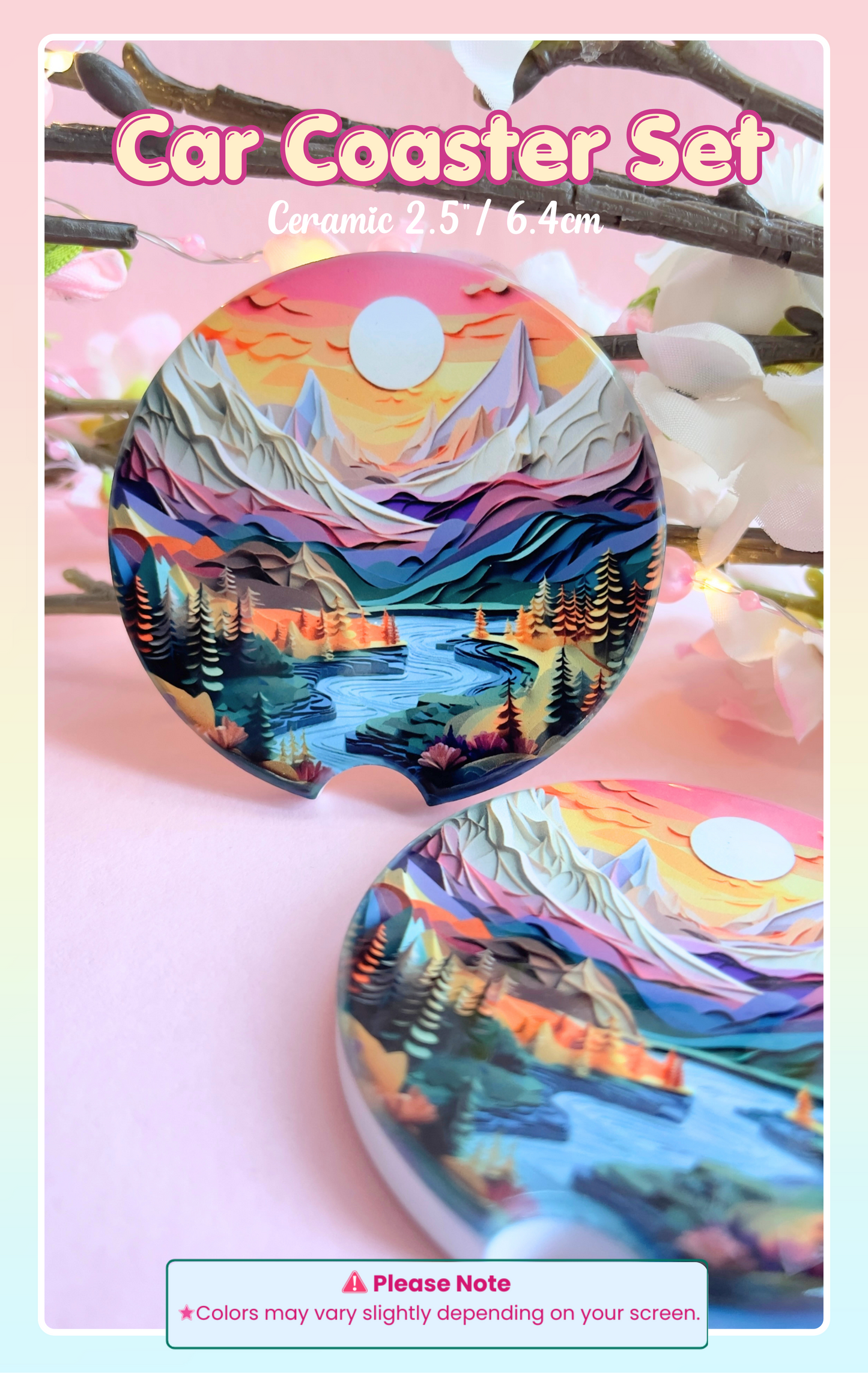 Ceramic Car Coaster Set – 2.5" Absorbent Cup Holder Coasters | Set of 2