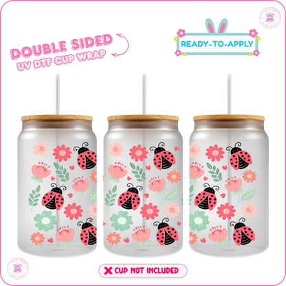 🐞Ladybug & Floral Series – 16oz. UV DTF Cup Wrap 💕 Double Sided