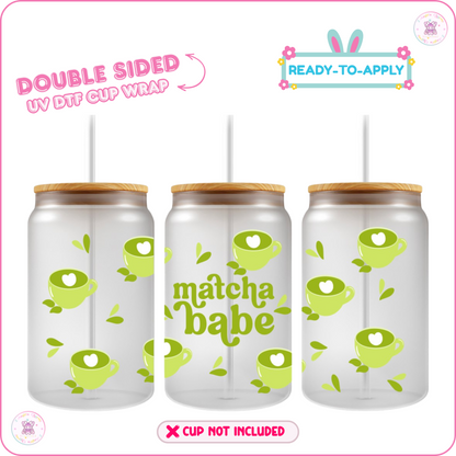 Matcha A Day – 16oz. UV DTF Cup Wrap 💕 Double Sided