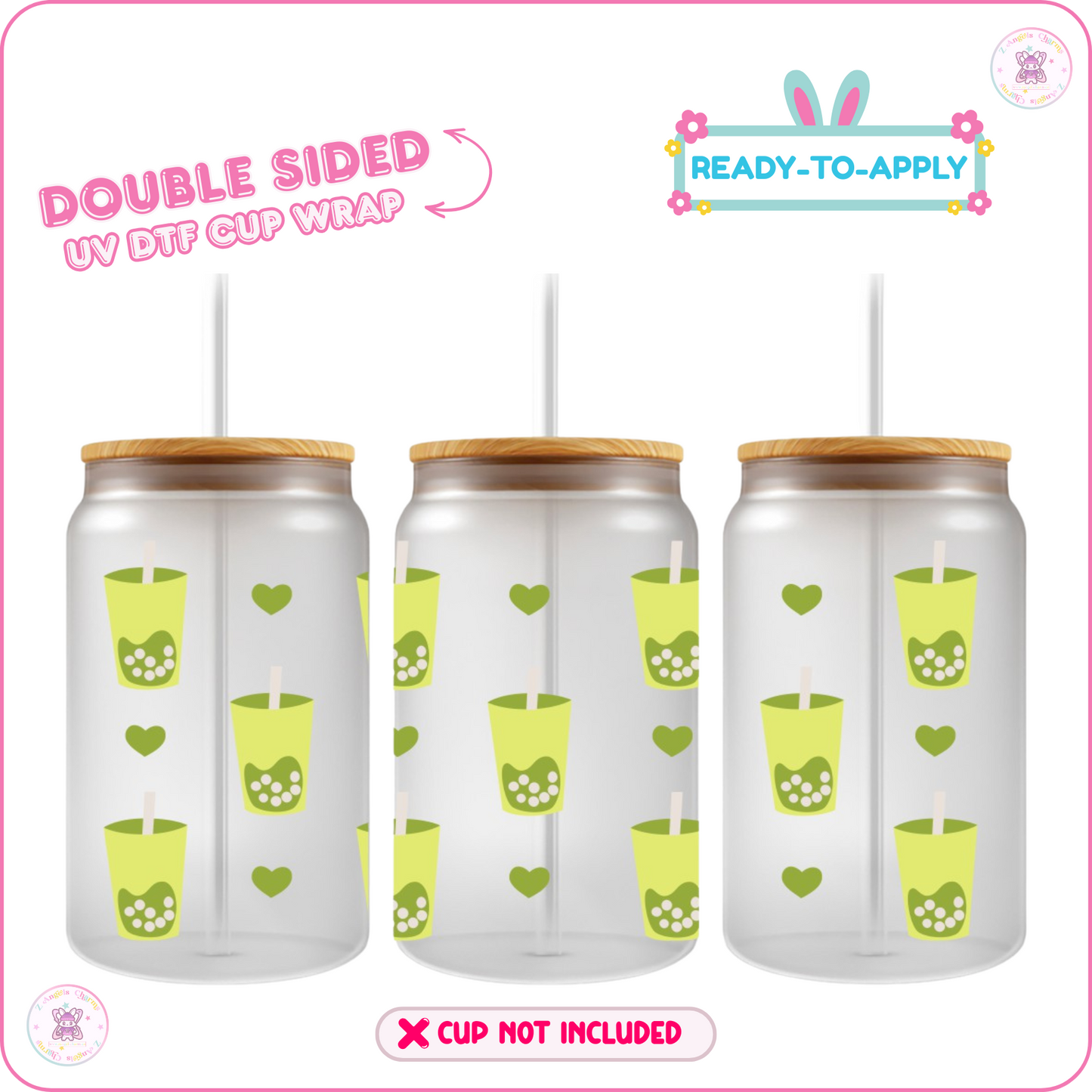 Matcha A Day – 16oz. UV DTF Cup Wrap 💕 Double Sided