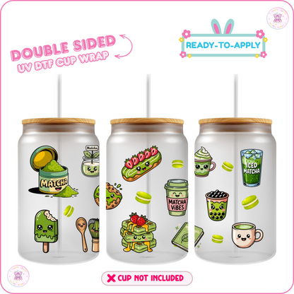 Matcha A Day – 16oz. UV DTF Cup Wrap 💕 Double Sided