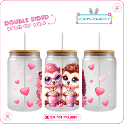 🦔Hedgehog Love Sips – 16oz. UV DTF Cup Wrap 💕 Double Sided