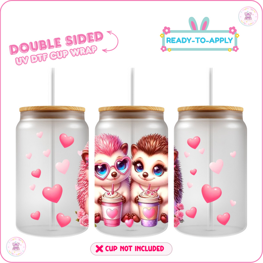 🦔Hedgehog Love Sips – 16oz. UV DTF Cup Wrap 💕 Double Sided