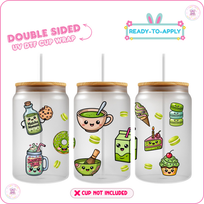 Matcha A Day – 16oz. UV DTF Cup Wrap 💕 Double Sided