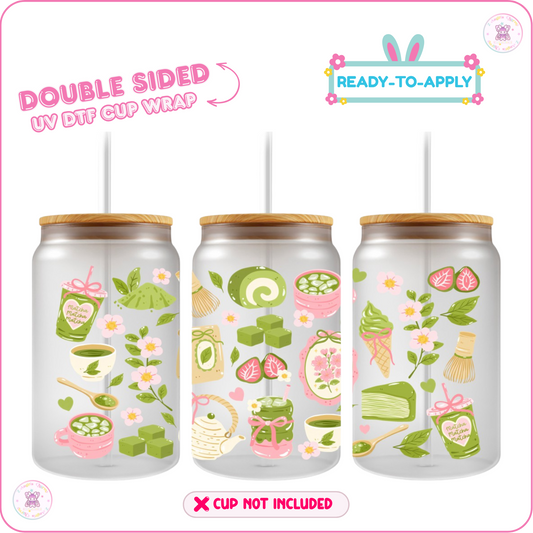 Matcha A Day – 16oz. UV DTF Cup Wrap 💕 Double Sided